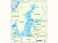 Mapa batymetryczna Morza Bałtyckiego i cieśnin. Pokazuje głębokości, kraje nadbałtyckie: Szwecję, Finlandię, Estonię, Łotwę, Litwę, Polskę, Niemcy, Danię i Norwegię.