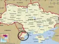 Mapa Ukrainy i Mołdawii. Czarnym okręgiem zaznaczono południową część Mołdawii, która nie ma dostępu do Morza Czarnego.