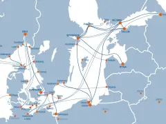 Mapa pokazuje trasy promowe z Polski do Skandynawii. Gdzie szukać połączeń promowych dla transportu ciężarowego z polski do skandynawii? Sprawdź porty jak Gdynia, Gdańsk, Świnoujście.