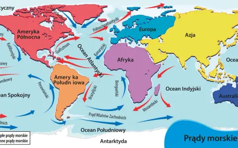 Mapa prądów morskich. Czy ocean atlantycki jest słony? Tak, jak wszystkie oceany świata, jest słony.
