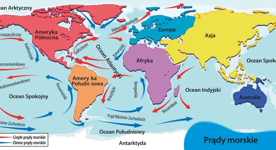 Mapa prądów morskich. Czy ocean atlantycki jest słony? Tak, jak wszystkie oceany świata, jest słony.