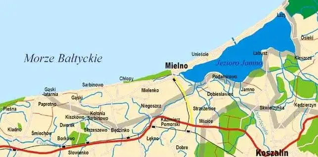 Mapa Polski trasy Warszawa Mielno